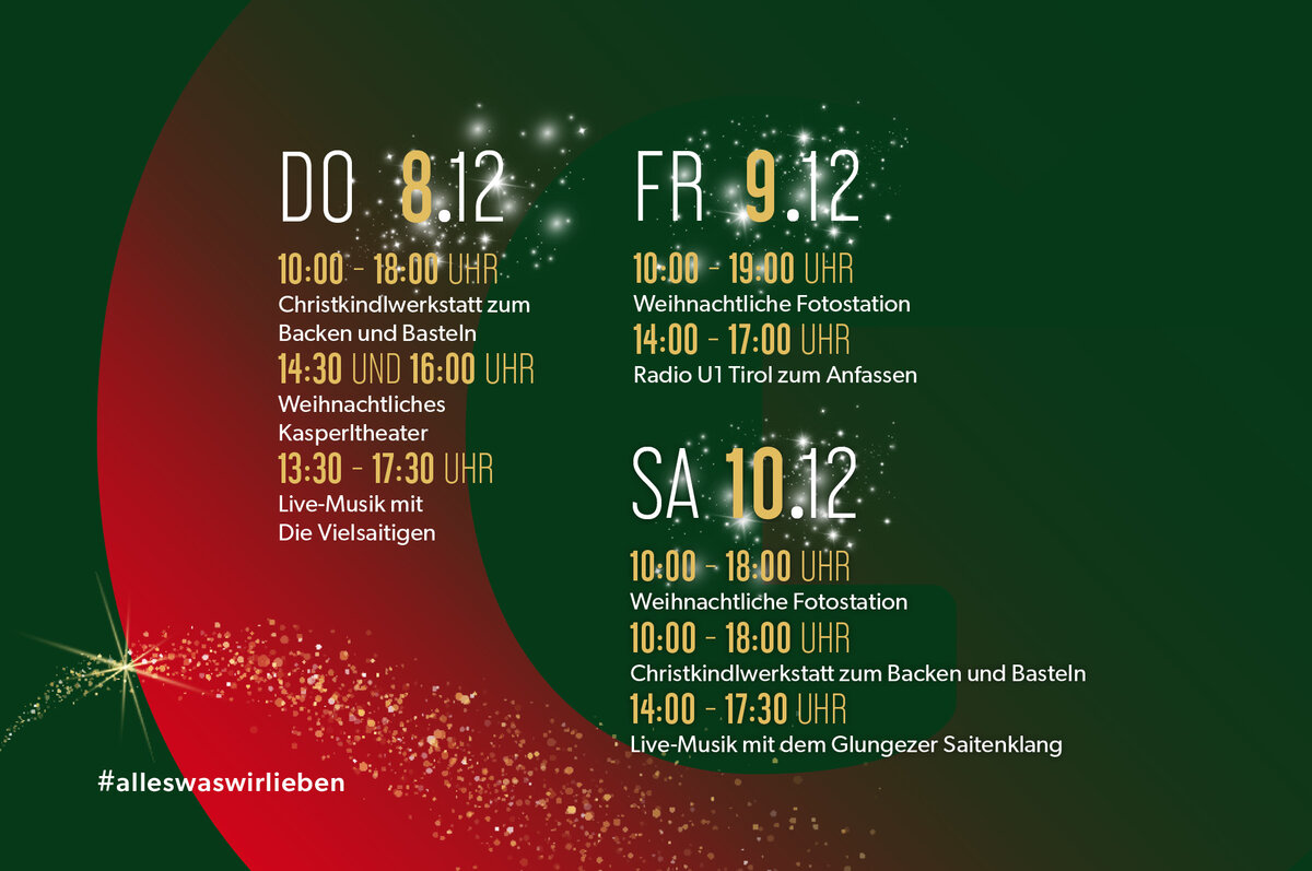 Weihnachtsprogramm Stadtgalerien Schwaz